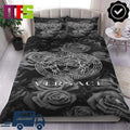 Versace Black And White Roses With Medusa Logo Home Decor Bedding Set