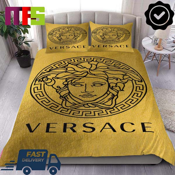 Versace Classic Gold With Big Signature Medusa Logo Luxury Bedding Set