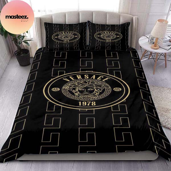 Versace Golden Logo 1978 Luxury Black Background Twin Bedding Set