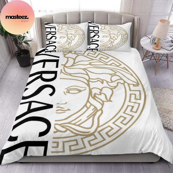 Versace Golden Logo White Back Luxury King Bedding Set