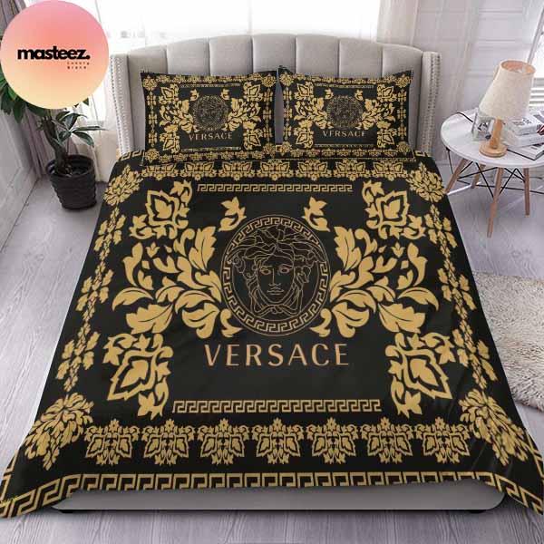 Versace Golden Logo With Black Flames King Bedding Set