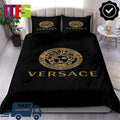 Versace Simple Signature Logo In Black Background Home Decor Bedding Set
