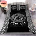 Versace White Logo With White Flames King Bedding Set