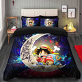 Anime Chibi Luffy and Chopper One Piece Love You to the Moon Galaxy Bedding Set for Kids – Duvet Cover and 2 Pillowcases