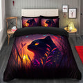 Cute Black Cat Duvet Cover Set with 2 Pillowcases and Fireflies