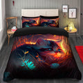 Cozy Fireflies Cat Duvet Cover Set with 2 Pillowcases in Grass