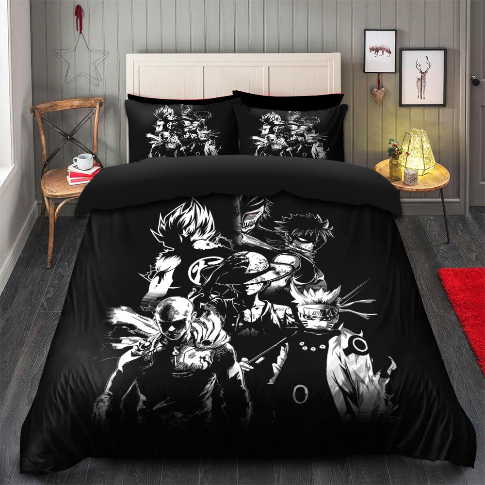 Superhero Themed Black White Bedding Set – Duvet Cover with 2 Pillowcases for Kids and Adults