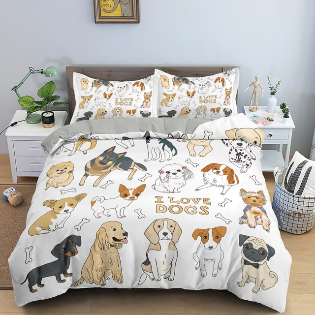 I Love Dogs Duvet Cover Set with 2 Pillowcases – Bedding Set