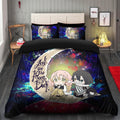 Anime Kanroji And Kaburamaru Demon Slayer Love You To The Moon And Back Galaxy Print Bedding Set – Duvet Cover and 2 Pillowcases