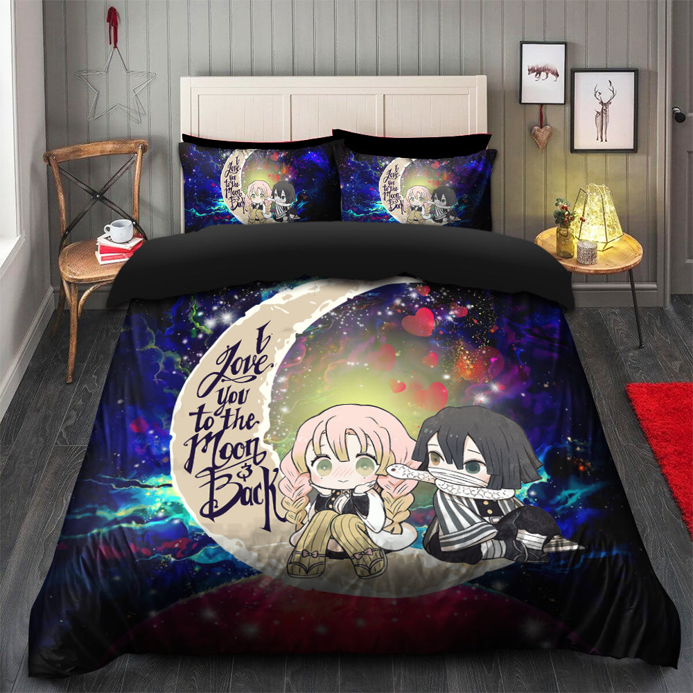 Anime Kanroji And Kaburamaru Demon Slayer Love You To The Moon And Back Galaxy Print Bedding Set – Duvet Cover and 2 Pillowcases