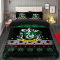 Slytherin Green Christmas Duvet Cover Set with 2 Pillowcases
